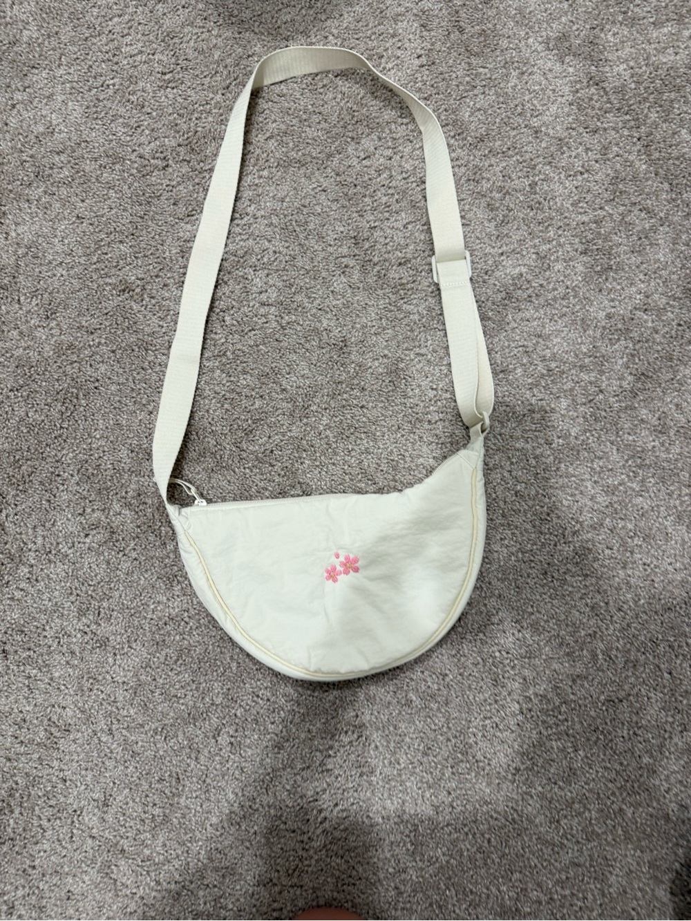 Uniqlo Cream Shoulder Bag with Pink Floral Embroidery